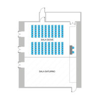 Nell'immagine, la planimetria della sala meeting Giove del Net Tower Hotel con allestimento platea.